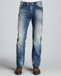 Diesel Waykee Straight Leg Distressed Jeans Medium Blue