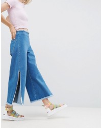 Asos Wide Leg Jeans With Side Splits And Raw Waistband