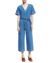 MiH Jeans Mih Hart Deep V All In One Jumpsuit Blue
