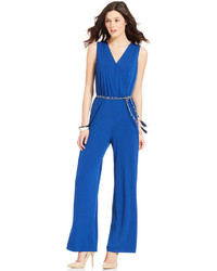 Ny Collection Sleeveless Chain Belt Jumpsuit