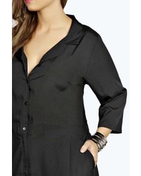 Boohoo Plus Milly Woven 34 Sleeve Button Through Jumpsuit