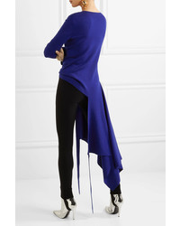 Balenciaga Asymmetric Stretch Knit Wrap Top Cobalt Blue