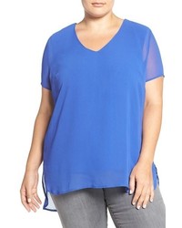 Vince Camuto Sheer V Neck Blouse With Knit Underlay