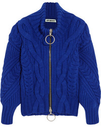 Off-White Cable Knit Wool Blend Cardigan Royal Blue