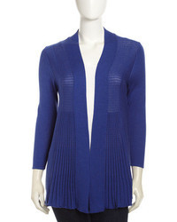 Neiman Marcus Open Front Ribbed Panel Cardigan Admiral Blue