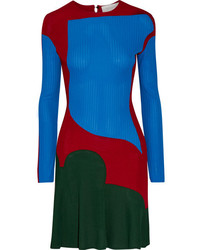 Esteban Cortazar Color Block Stretch Knit Mini Dress Bright Blue