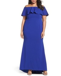 Adrianna Papell Plus Size Off The Shoulder Crepe Knit Mermaid Gown