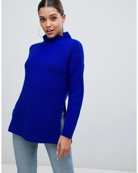 PrettyLittleThing High Neck Jumper With Side Split In Bright Blue