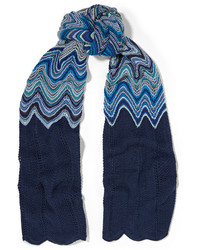 Missoni Crochet Knit Scarf Bright Blue