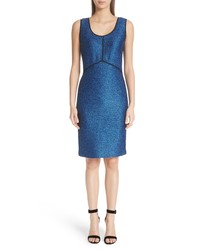 Blue Knit Sequin Sheath Dress