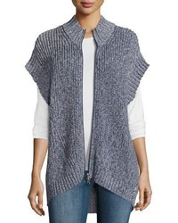 Pure Handknit Katherine Cap Sleeve Zip Sweater Denim
