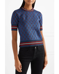 Gucci Metallic Jacquard Knit Sweater Blue