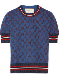 Gucci Metallic Jacquard Knit Sweater Blue
