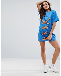 Asos Sweat T Shirt Dress With Contrast Lace Up Detail