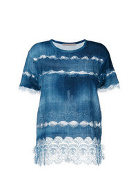 Blue Lace Crew-neck T-shirt