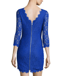 Diane von Furstenberg Colleen 34 Sleeve Lace Dress Cosmic Blue