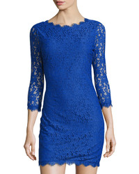 Diane von Furstenberg Colleen 34 Sleeve Lace Dress Cosmic Blue