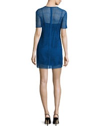 Diane von Furstenberg Short Sleeve Chain Lace Mini Dress Blue
