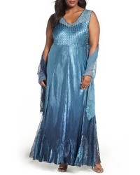 Komarov Plus Size Lace Up Back Gown With Shawl