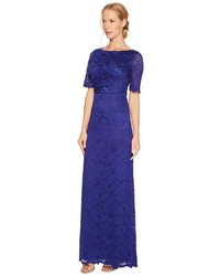 Adrianna Papell Shirred Stretch Lace Gown Dress