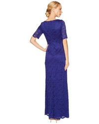 Adrianna Papell Shirred Stretch Lace Gown Dress