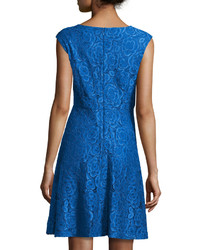 Ellen Tracy Cap Sleeve Lace Fit And Flare Dress Cobalt