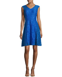 Ellen Tracy Cap Sleeve Lace Fit And Flare Dress Cobalt