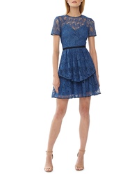 ML Monique Lhuillier Lace Tiered Skirt Cocktail Dress