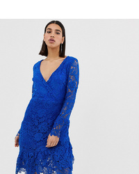 Missguided Lace Midi Dress With Frill Hem In Cobalt Blue