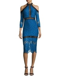Alexis Marlowe Cold Shoulder Lace Midi Dress Blue