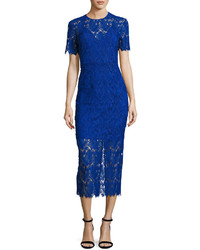 Diane von Furstenberg Short Sleeve Tailored Overlay Midi Dress