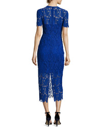 Diane von Furstenberg Short Sleeve Tailored Overlay Midi Dress