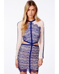 Missguided Rosario Cobalt Blue Cut Out Lace Panel Mini Dress