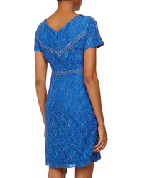 Muse Short Sleeve Structured Lace Dress China Blue