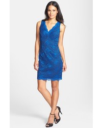 Donna Ricco Scalloped Lace Sheath Dress Blue 10