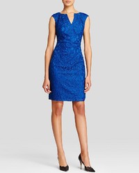 Adrianna Papell Dress Cap Sleeve Ruched Side Lace Sheath