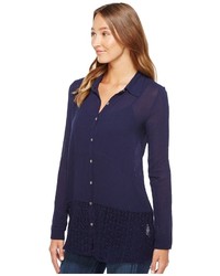 Mod-o-doc Gauze Button Front Shirt With Lace Trim Clothing