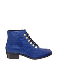 Bronx Lace Up Flat Blue Ankle Boots
