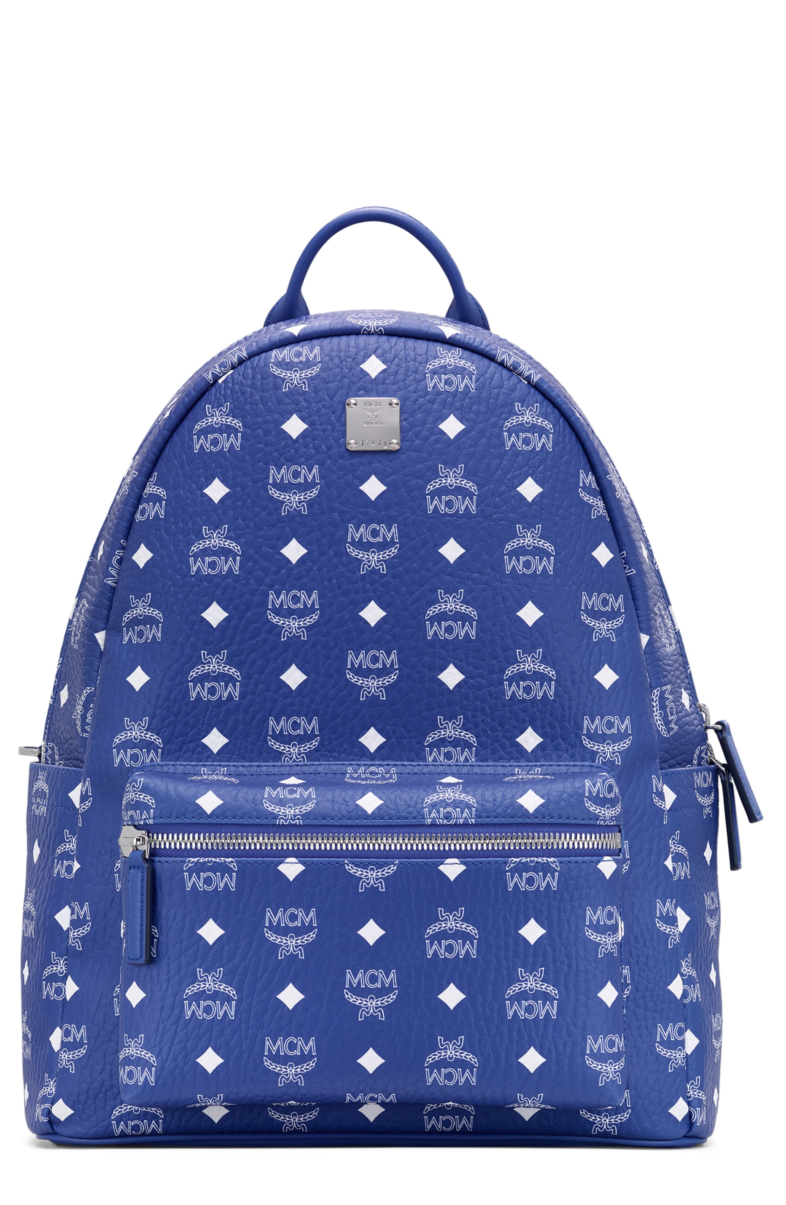 MCM Backpack Visetos Medium Estate Blue in Leather/Nylon with