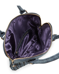 Neiman Marcus Distressed Woven Fold Over Satchel Bag Navy