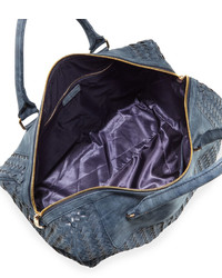 Neiman Marcus Distressed Woven Weekender Bag Navy