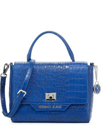Versace Jeans Crocodile Embossed Box Satchel Bag Blue