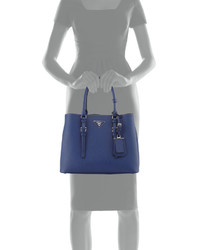 Prada Saffiano Cuir Covered Strap Double Bag Bright Blue