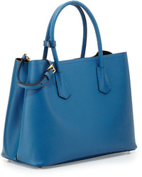 Prada Saffiano Cuir Medium Double Bag Blue