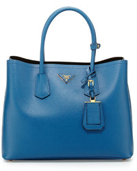 Prada Saffiano Cuir Medium Double Bag Blue