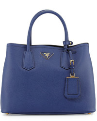 Prada Saffiano Cuir Small Double Bag Blue