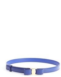 Salvatore Ferragamo Blue Patent Leather Bow Detail Miss Vara Skinny Belt
