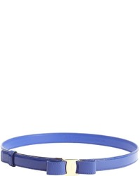 Salvatore Ferragamo Blue Patent Leather Bow Detail Miss Vara Skinny Belt