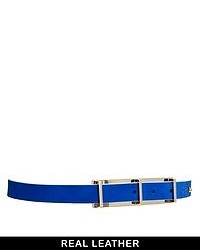 Asos Leather Waist Belt With Plate Detail Blue