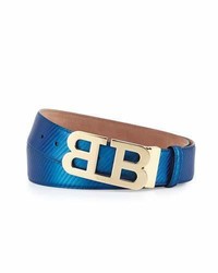 Bally Mirror B Buckle Leather Belt Ultramarine Blue